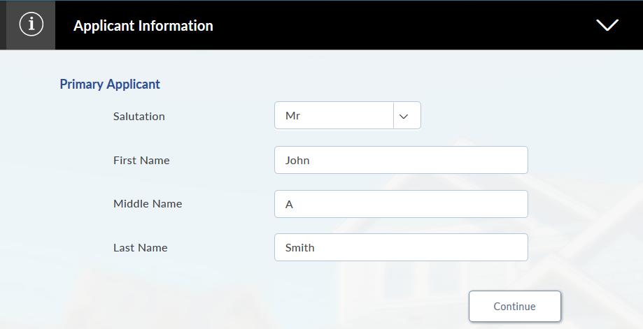 Applicant s Details 15. The applicant information section will open to enter basic information about the applicant. 2.1.2 Applicant Information: In the applicant Information screen enter the information like, salutation, first name, middle name, and last name.