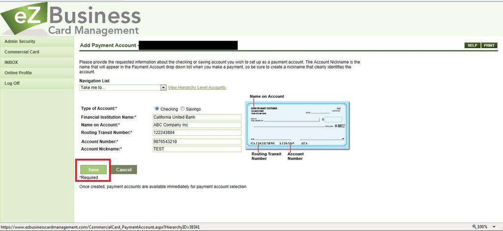 ezbusiness // Payments Adding a Payment Account 1. Log in and click View Hierarchy, then click View. 2.