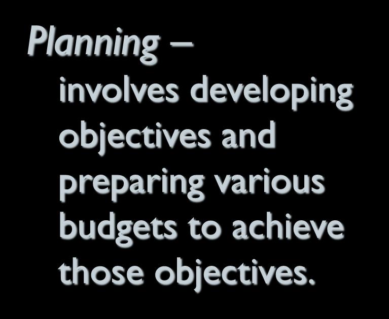 Difference Between Planning and Control 7-4 Planning involves developing objectives and