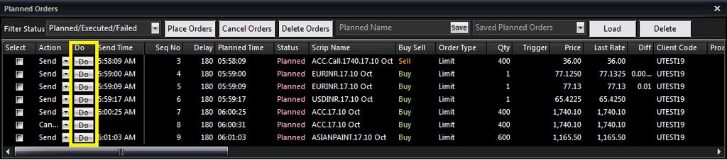 3.3 Manual Order Entry from Planned Order Book Signals that are generated from Scanners / Chart for a contract will come here in planned order book with all required fields prefilled as specified in