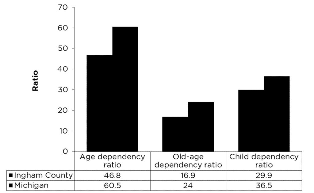 group) rely on this information In the age category we will report on some relatively unfamiliar statistics: age dependency ratio; child dependency ratio; and old age dependency ratio.