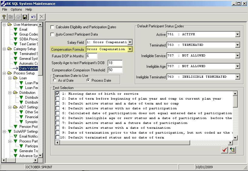 Data Validation On the Category Setup > Data Validation window, select the Compensation