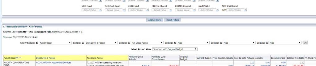 selected in Column 2 uses Dept Tree nodes to select department groups based on campus level organization or other criteria.