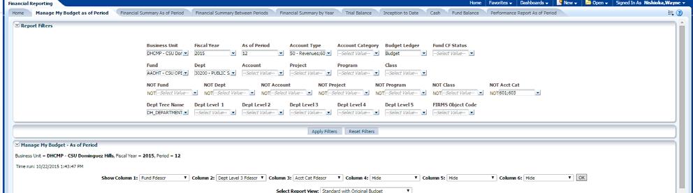 Columns Balance Available Definitions Amount remaining to spend.