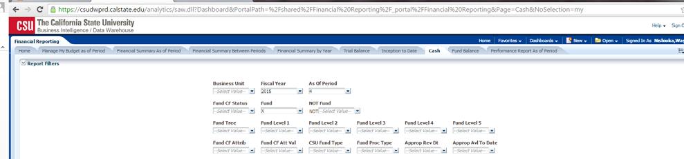 8.0 Cash Report This section provides steps on how to run a Cash Report that displays the cash balance available within a Fund.