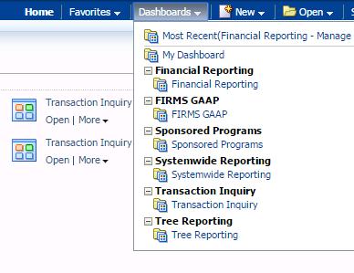 Processing Steps / Field Name The Dashboard pick list is located at the upper right-hand corner of the screen.