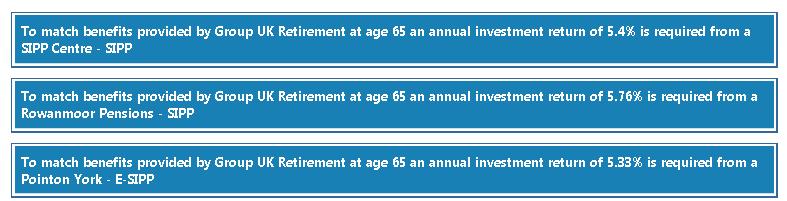 6. FULL COMPARISON HEADER TABS Click header tabs for on screen results for Death Benefits, Pension Commencement Lump Sum, Hurdle Rate and Yields.
