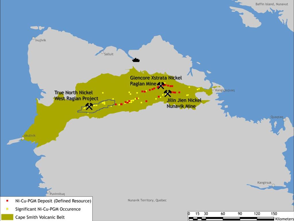 The relative location of West Raglan to the Raglan and Nunavik mines is shown in figure 1 below.