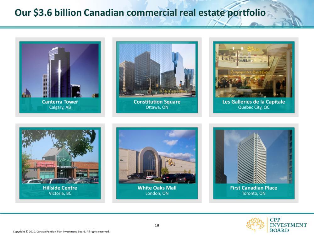 Some of these buildings are shown here and include the: Hillside Centre in Victoria, White Oaks Mall in London, Ontario and Canterra Tower in Calgary.