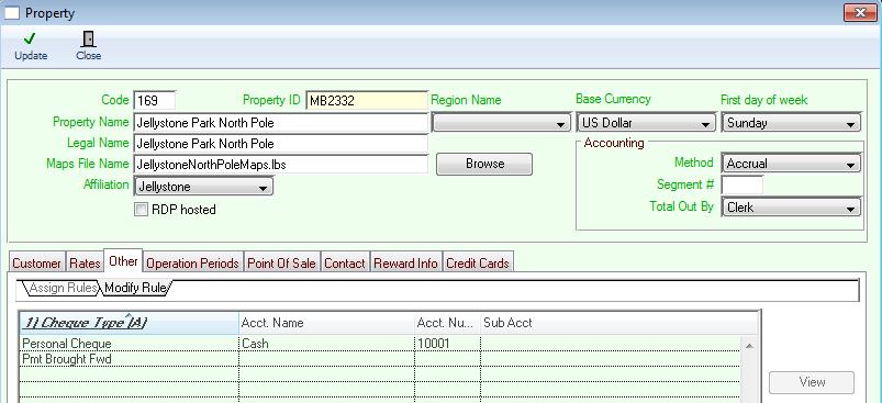Click on the Modify Rule tab to open a screen to make changes to Cheque Types. 2.