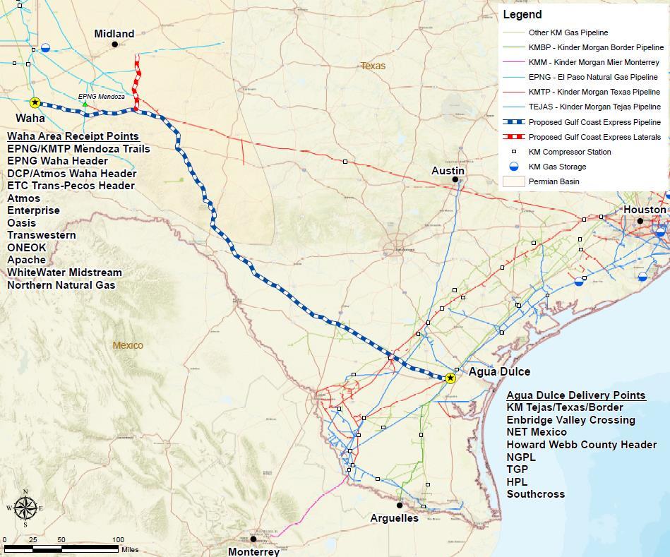 Gulf Coast Express Pipeline (GCX) Delaware Basin Midland Basin Movements to Houston/Katy LNG Export Supply Exports to Mexico In-Service Date: Q4 2019 Project Cost: ~$1.