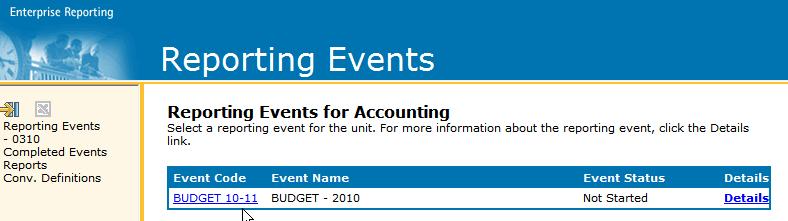 SELECT YOUR DEPARTMENT To view the department(s) that you have access to, select Reporting Events.