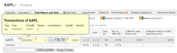 desired row: date added, quantity and cost per share. You should see a pop-up similar to the one shown in Figure 16.