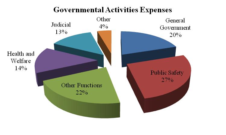 The following chart summarizes the expenses for the governmental activities of the County for the most recent fiscal year end: Business-type Activities.