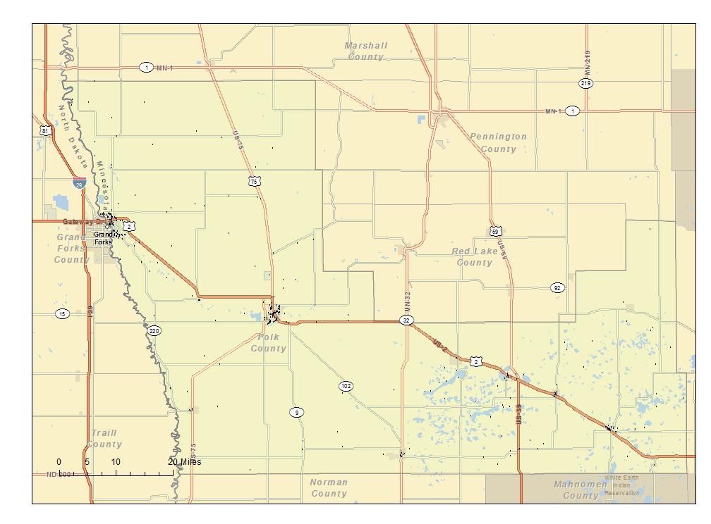 Similar to the above maps, new business formation in the Grand Forks-East Grand Forks MSA is considered in the next two maps.