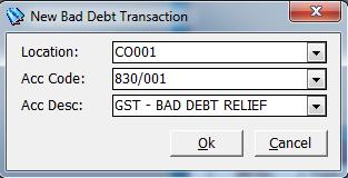 Chapter 8 Accounting GST Bad Debt - Must set customer Is Tax Registered and fill up customer Tax Start Date at Customer Information.