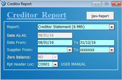Chapter 9 Report (G) Creditor Report (Supplier) - Check creditor report details.