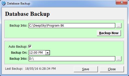 Chapter 10 House Keeping (C) Backup Database - Get your database backup by system to your drive.