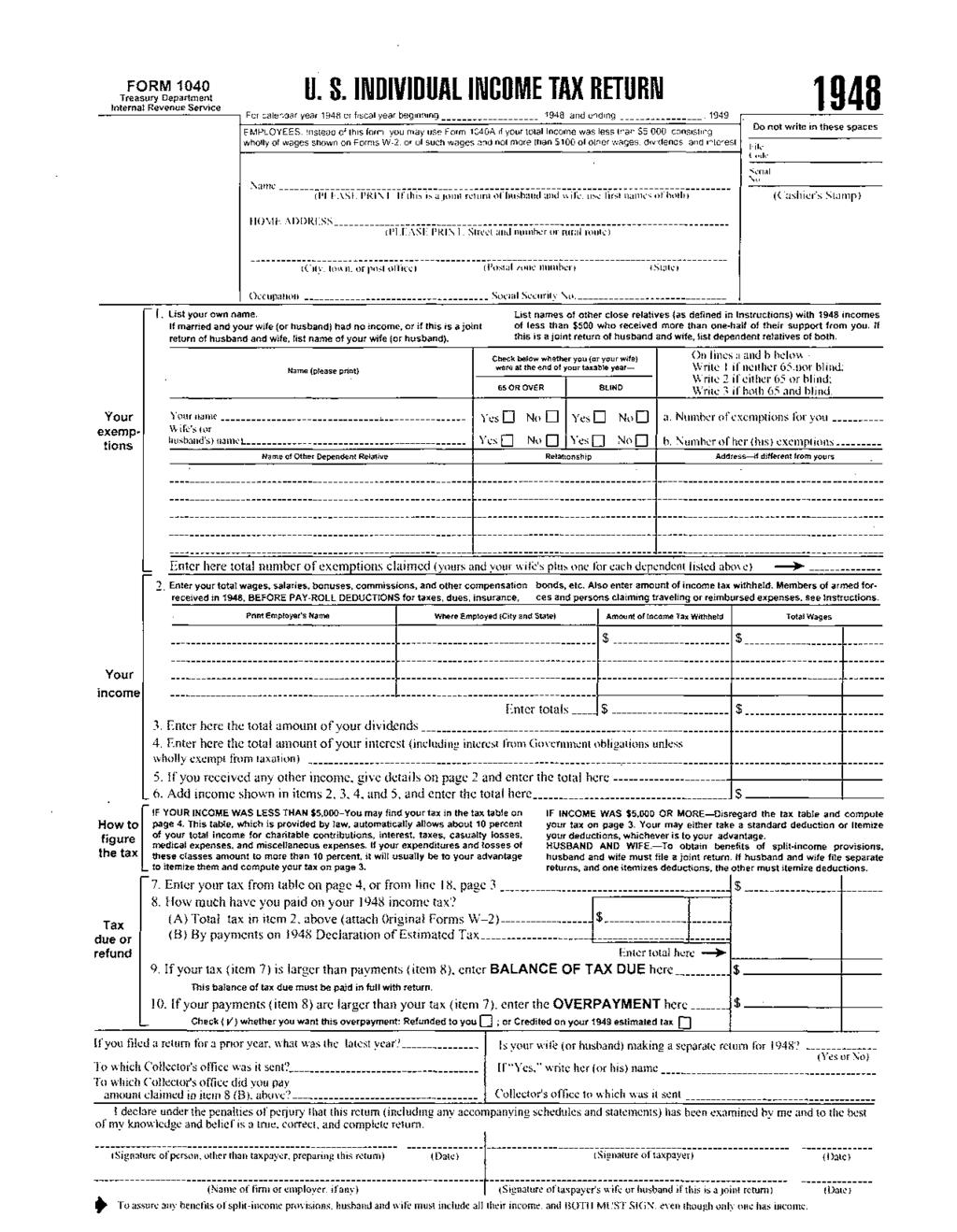 FORM Treasury Department Internal Revenue Service U. 8. INDIVIDUAL INCOME TAX RETURN For calendar year 98 or fiscal year beginning.