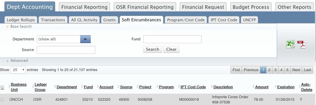 Department Accounting tab Soft Encumbrances an encumbrance in InfoPorte that shows an