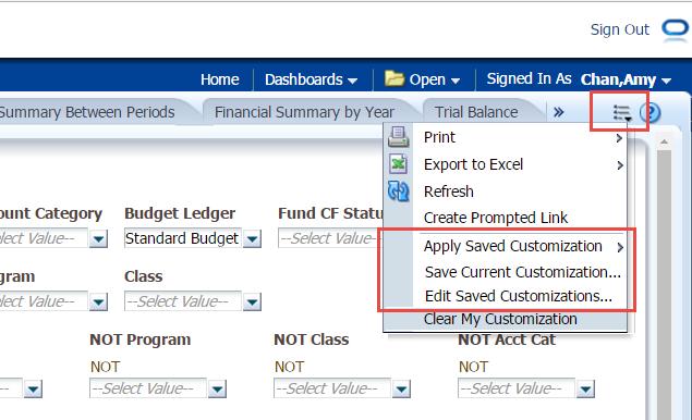 c. Save Customization After applying selected values and choosing column header labels and report view, save your customized report in Page Option.