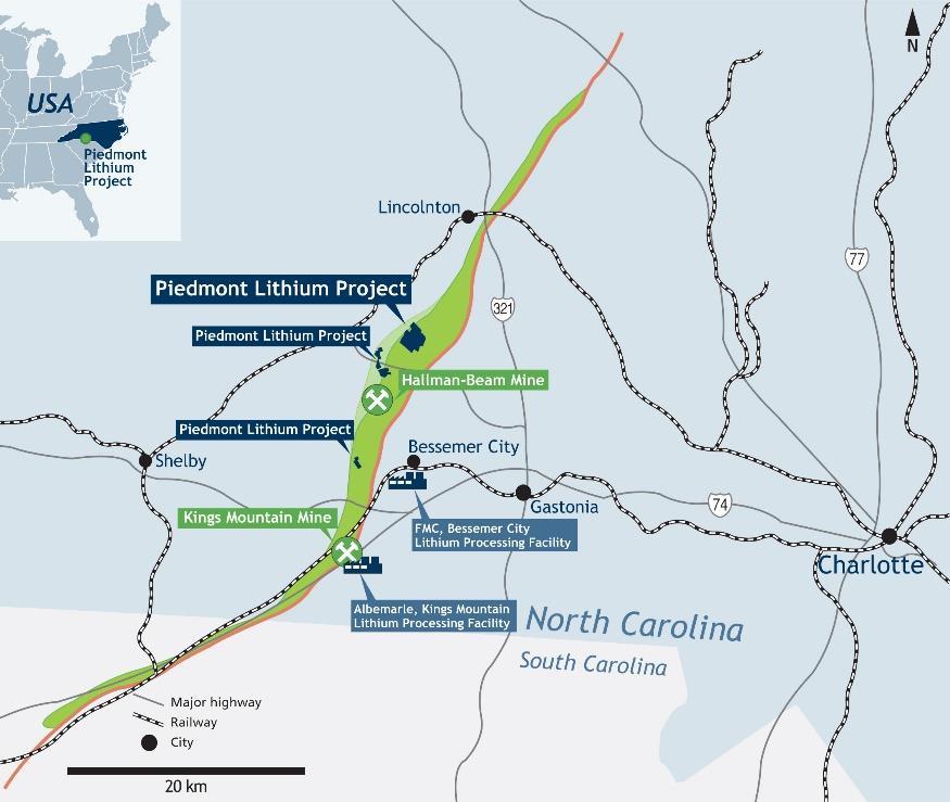 About Piedmont Lithium Piedmont Lithium Limited (ASX: PLL; OTC Nasdaq International: PLLLY) holds a 100% interest in the Piedmont Lithium Project ( Project ) located within the world-class Carolina