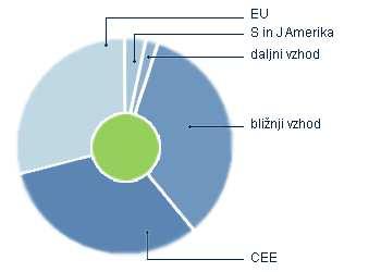 Slika 7: Struktura prodaje za podjetje Belinka Perkemija d.o.o. po geografskih območjih v letu 2007 Vir: Predstavitev podjetja Belinka d.d., 2008.