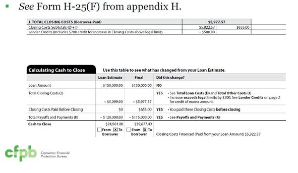 and how the charges compare. Where is the equivalent chart on the Closing Disclosure? There is no chart on the Closing Disclosure equivalent to the HUD-1 comparison chart.