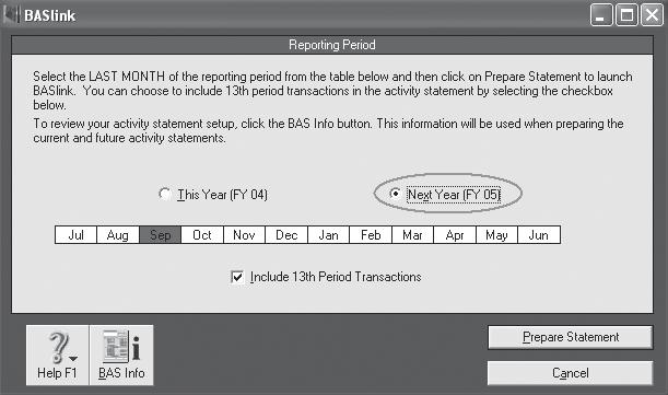 7 Processing a BAS using your MYOB software 2.0 Preparing your activity statement using MYOB BASlink 2.
