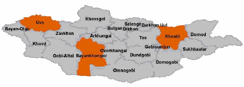 Pilot Aimags Implementation planned for 3 provinces: Bayankhongor, Khentii and Uvs Provinces chosen by considering geographical