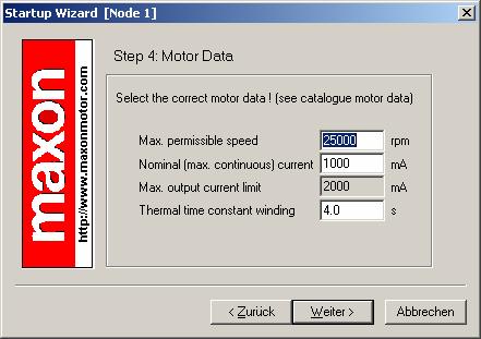Figure 12: Startup wizard dialog for choosing EC motor pole pairs b) Click on the button Weiter for the next step. 7.
