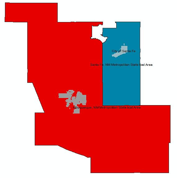 Figure 4 shows an inset of the map in Figure 3 highlighting the city limits of Santa Fe and Albuquerque within their respective MSAs. Figure 4.