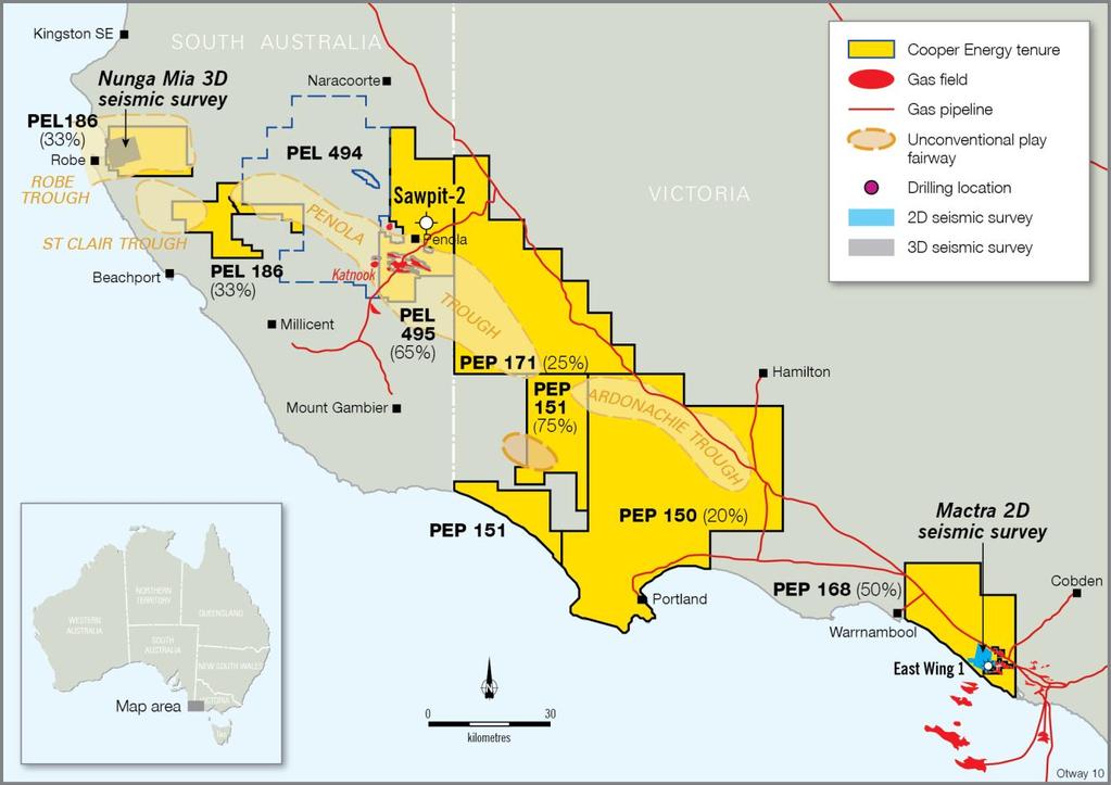 Otway Basin Proven basin for conventional plays Liquids prone Jurassic source rocks Close to markets & infrastructure Cooper Energy has