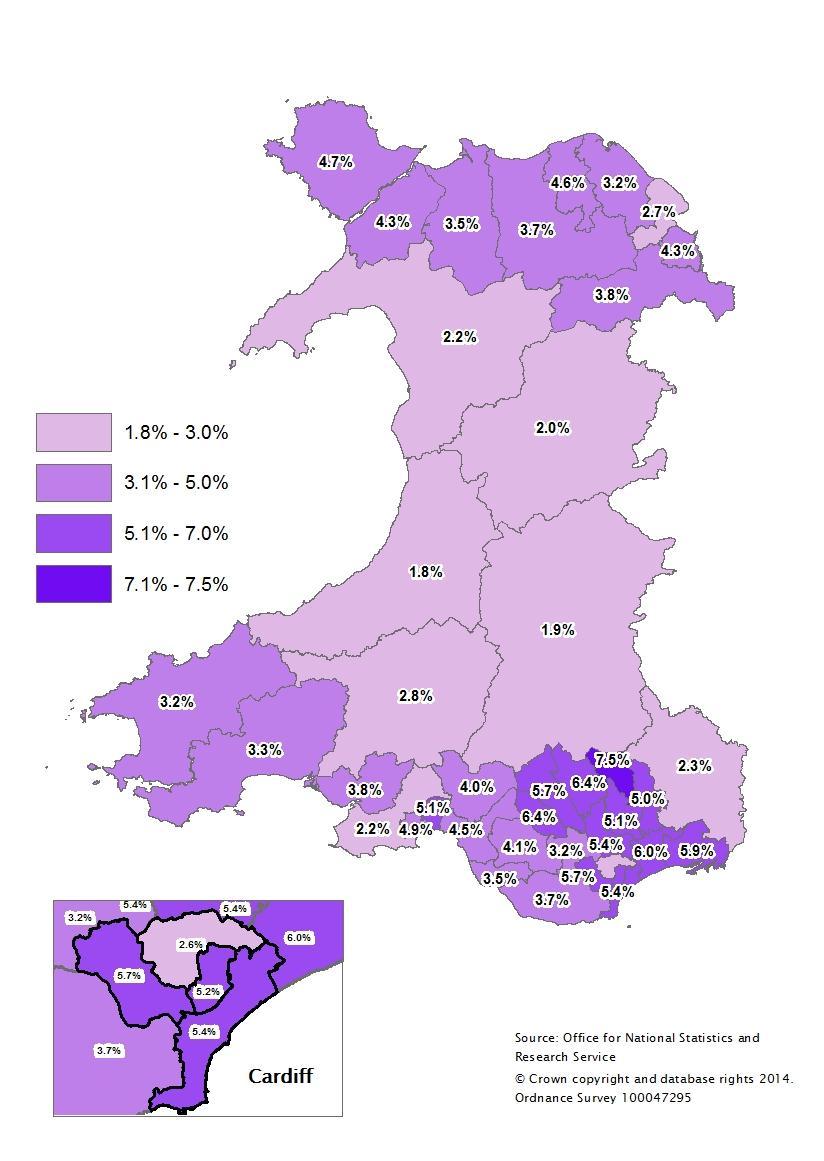 Map 7.2: Unofficial claimant count rates by Assembly Constituency, May 2014 2 2 Source: Research Service.