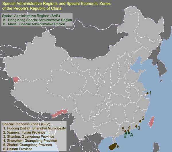 Special Economic Zones (Disarticulation) Starting in 1980, China opened several SEZs in southern China close to Hong Kong (and Taiwan).