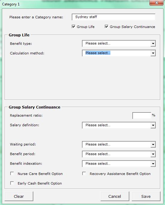 Enter Group Salary Continuance category information here Step