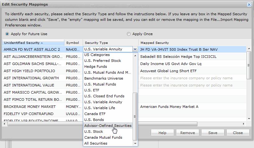 How do I map to advisor-defined securities? If there are securities in Albridge that are not tracked by Morningstar, you can map these holdings to advisor-defined securities in Advisor Workstation.