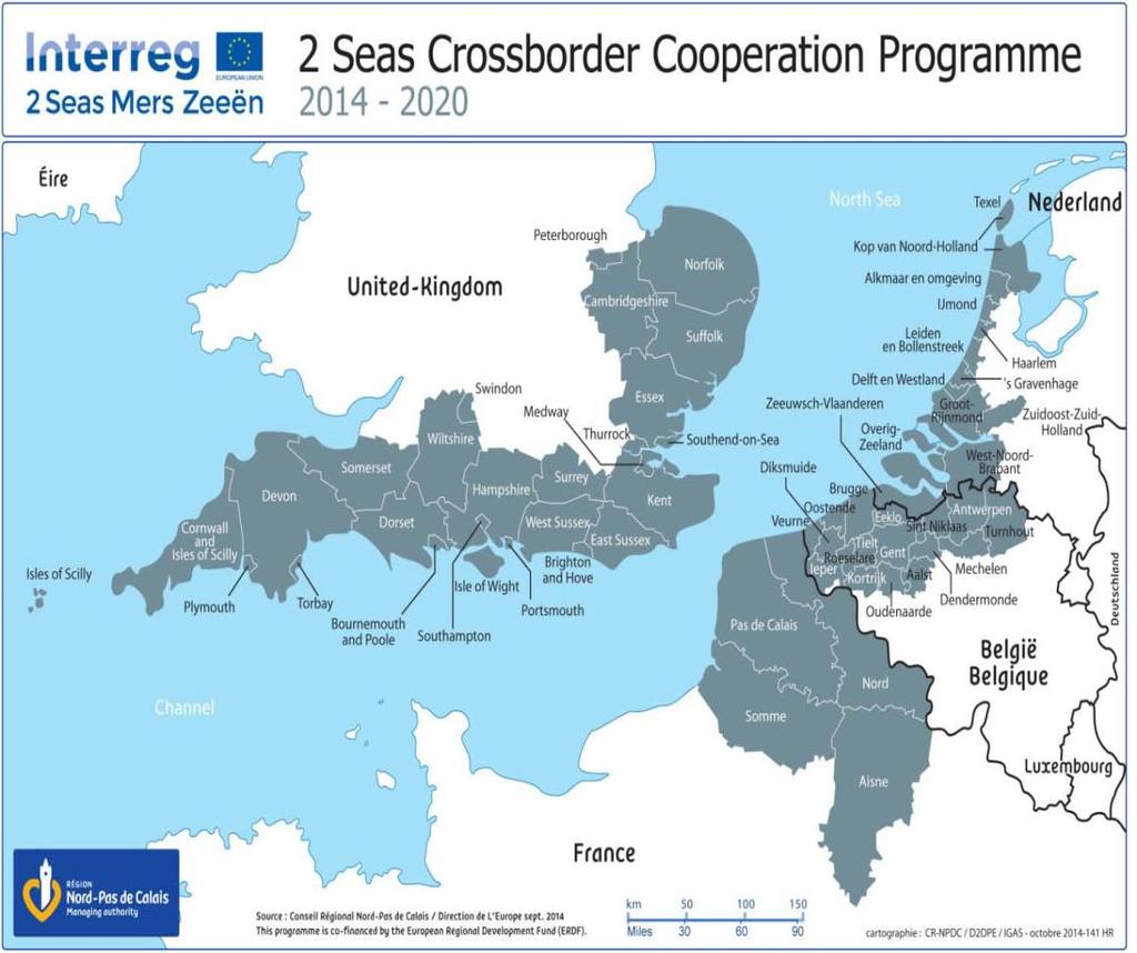 Managing Authority: Nord Pasde-Calais Participating Member States: France (Northern France), UK, The Netherlands and Belgium (Flanders) Budget: 241m ERDF 2 Seas Programme