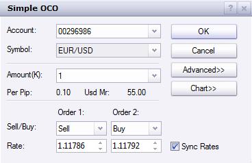 If your order is for a Buy and a Sell, the software will set the 2 entries an equal distance from each side of the current market price, and link them as OCO.