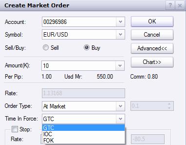 At Market There are 3 options in Time in Force 1.