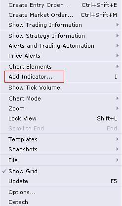 Applying Technical Indicators & Objects Single right-click anywhere within a blank area of the chart to open shortcut menu Then select Chart Elements or Add Indicator respectively depending on which