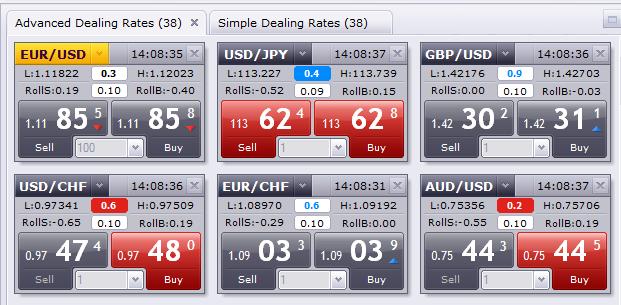 Rates Advanced Dealing Rates Window The Trading Station contains live executable quotes for 40 currency pairs.