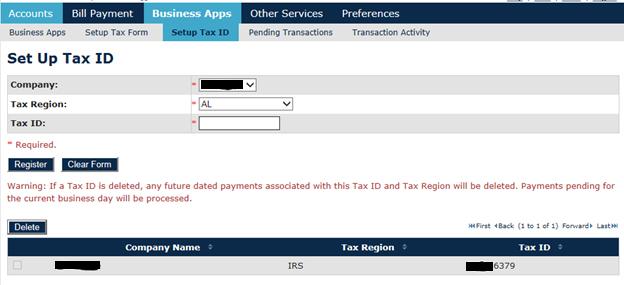EFTPS TAX PAYMENTS The first step in configuring EFTPS tax payments is to register Tax IDs. Tax IDs are associated with the regions where you pay taxes.