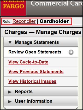 Switching Between Cardholder & Reconciler Role This function is located on the