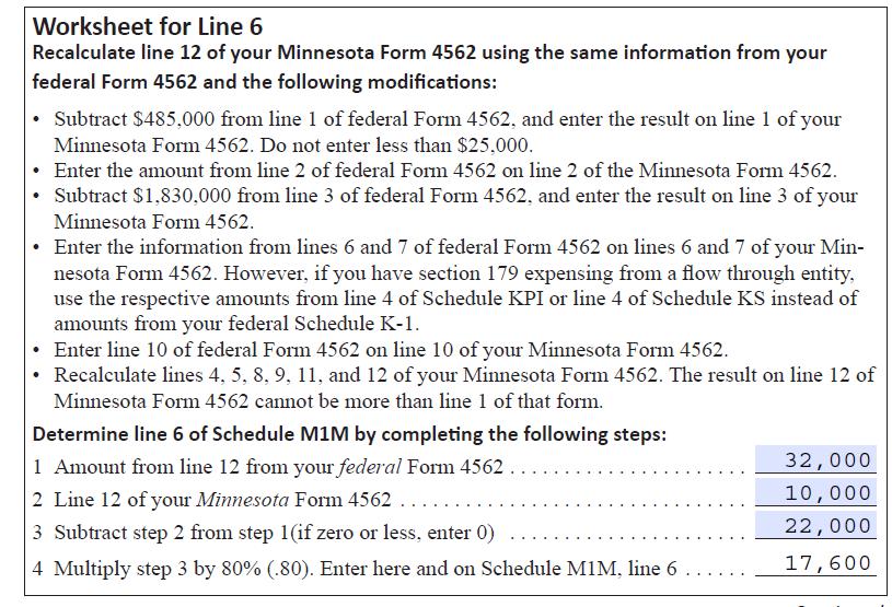 This amount is 80 percent of the difference between the federal and Minnesota limitations (see Lena s Schedule M1M