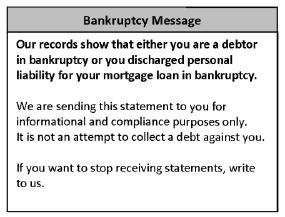 Content All Bankruptcy Types Statement (or coupon book) may omit: The amount of any late payment fee, and the date on which that fee will be imposed if payment has not been received The length of the