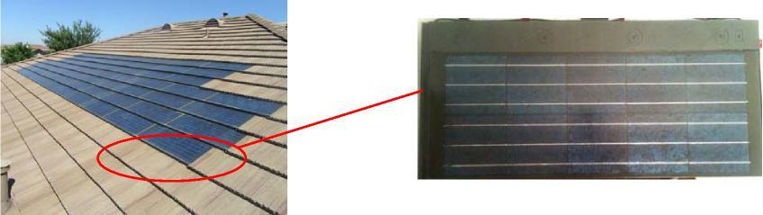 SB-50 Solar Tile The OE-35 Solar Tiles look very similar from a distance, but the square cells pictured above look different upon closer inspection.