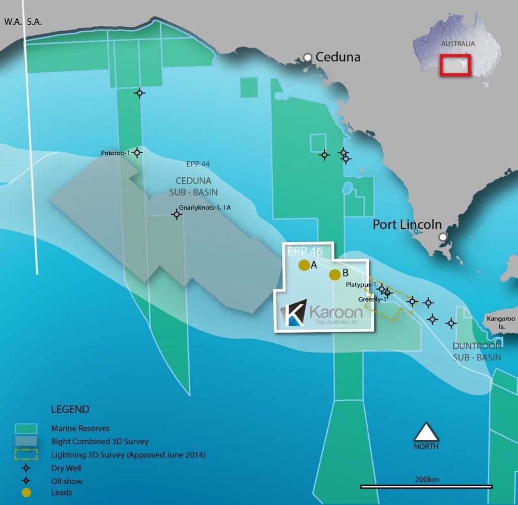 Australia: Ceduna Sub-Basin Exploration Low cost entry into high potential frontier basin KAR 100%, awarded EPP46 in October 2016 Large, 17,649 sq.