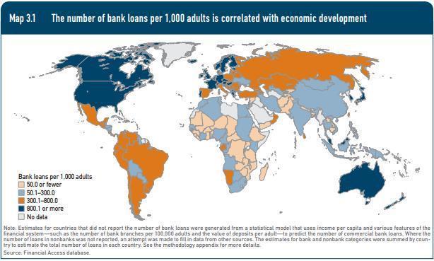 Measuring access to credit The penetration of loans, measured by the number of bank loans per 1,000 adults, varies widely across countries and is closely correlated with economic development.