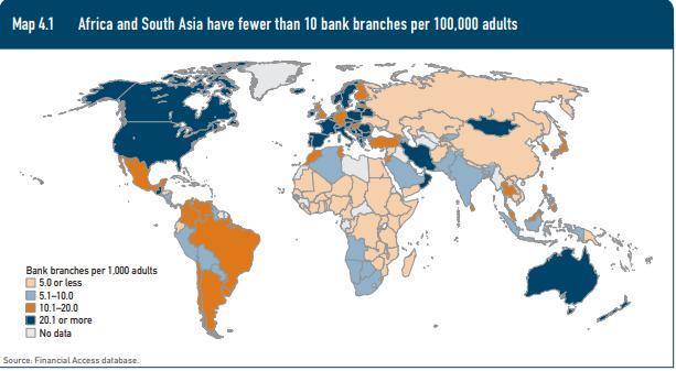 Measuring outreach The availability of financial access points, such as financial institutions branches, ATMs, and point-of-sale terminals, varies greatly around the world.